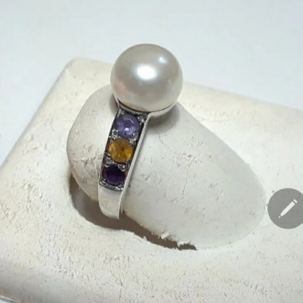 9.1mm Button Pearl&MultiGem 925 Ring